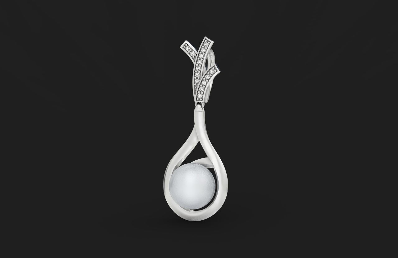elegant set of earrings and pendant with pearls and stones 3D Model Collection_19