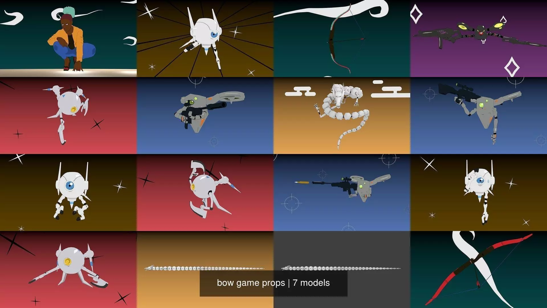 robots characters weapons anime game props low poly Rigged 3D Model Collection_1