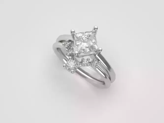 Ring with princess cut diamond and V shape band READY FOR PRINT