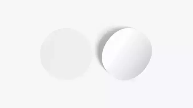 Two White Round Stickers - smooth and curled corners glued tag