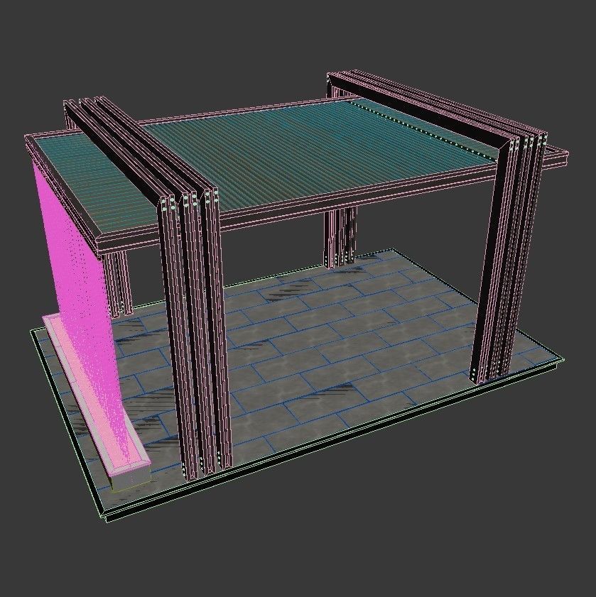 Pergola outdoor structure with metal poles 3D model_8