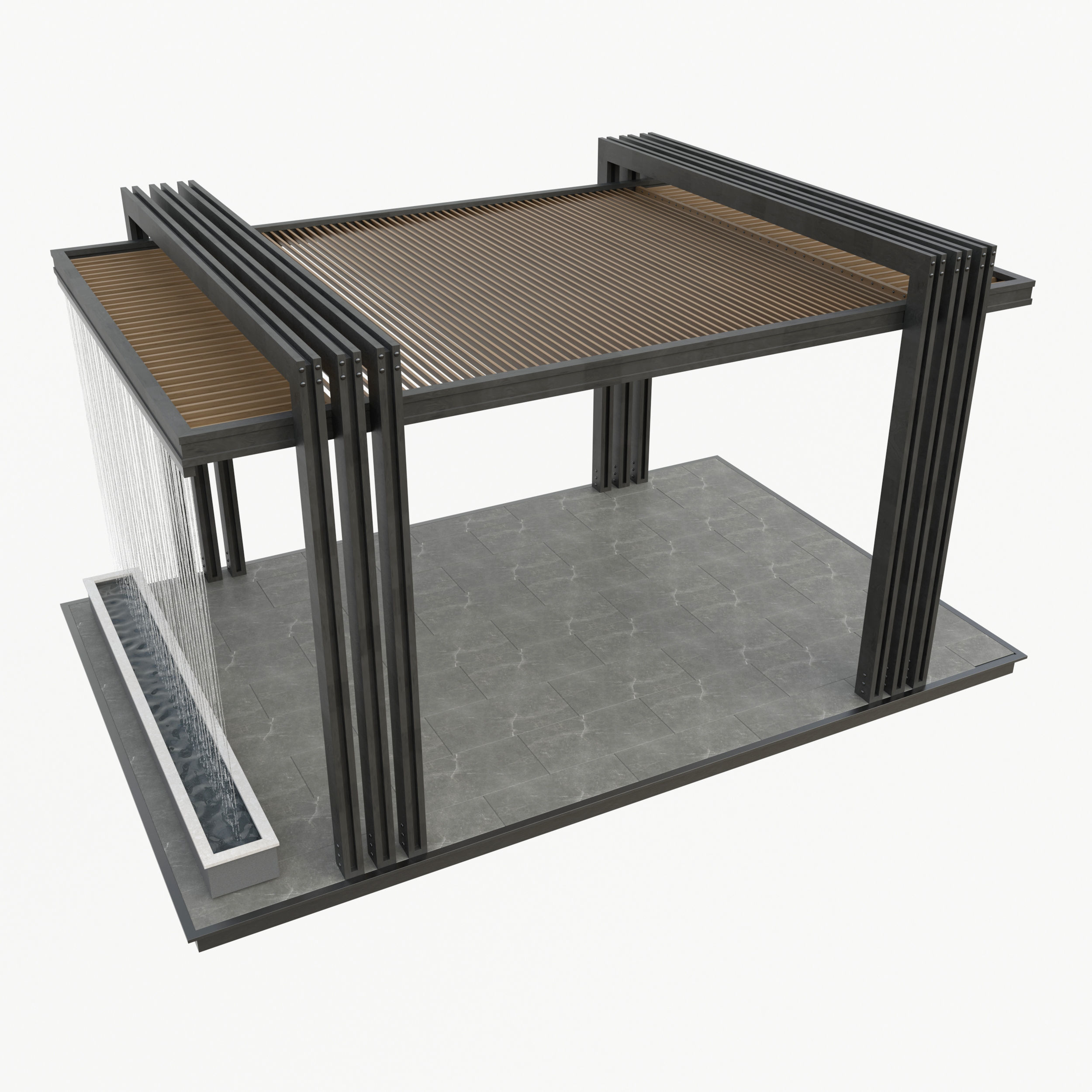 Pergola outdoor structure with metal poles 3D model_3