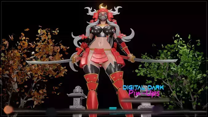 Samurai Girl with NSFW version and Miniatures 100mm  3D print model