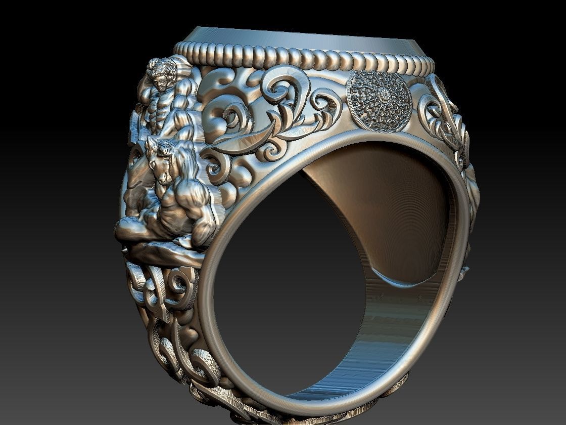 Theseus and Minotaur Greek Mythology Ring - Teseu e Minotauro 3D print model_17