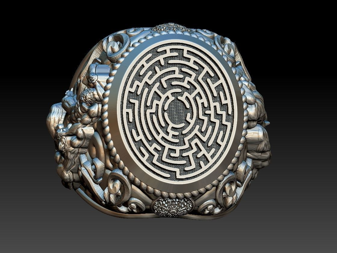 Theseus and Minotaur Greek Mythology Ring - Teseu e Minotauro 3D print model_2