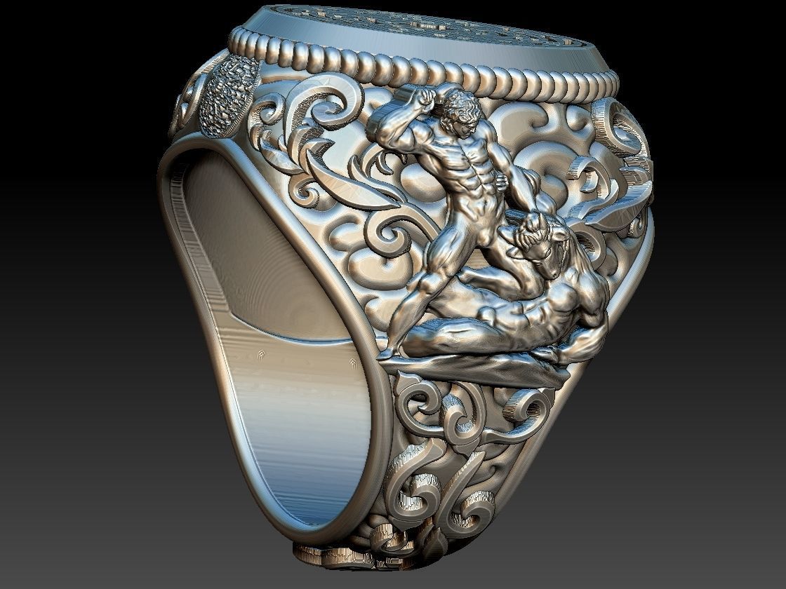 Theseus and Minotaur Greek Mythology Ring - Teseu e Minotauro 3D print model_10