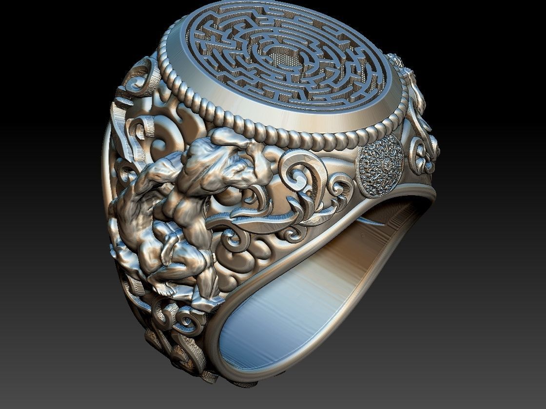 Theseus and Minotaur Greek Mythology Ring - Teseu e Minotauro 3D print model_23