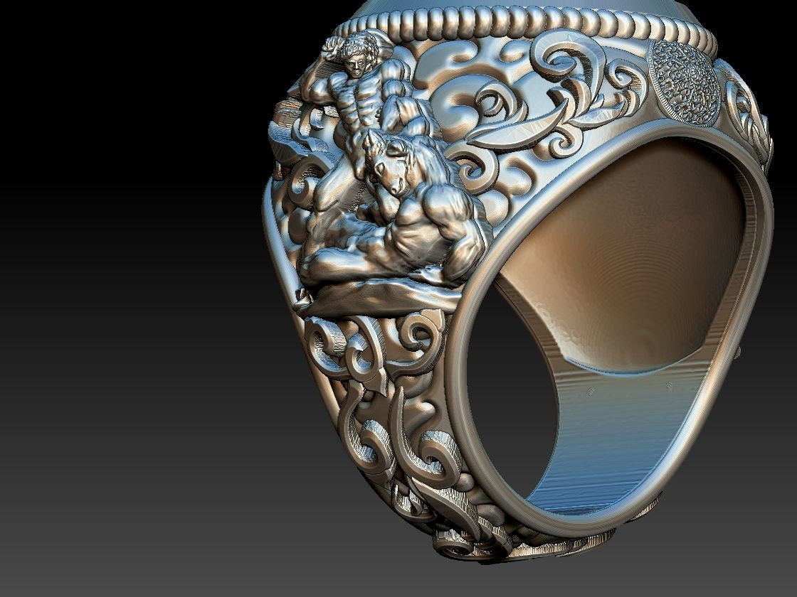 Theseus and Minotaur Greek Mythology Ring - Teseu e Minotauro 3D print model_16