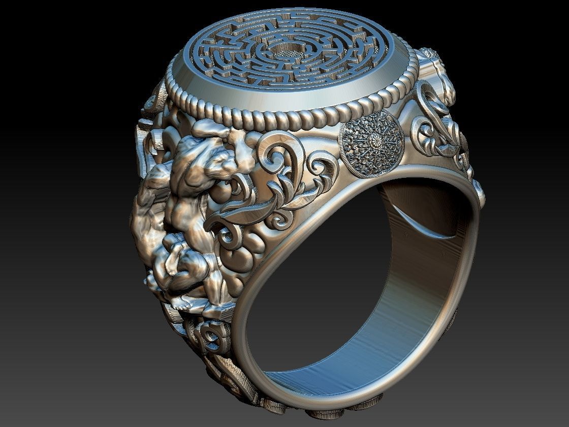 Theseus and Minotaur Greek Mythology Ring - Teseu e Minotauro 3D print model_5