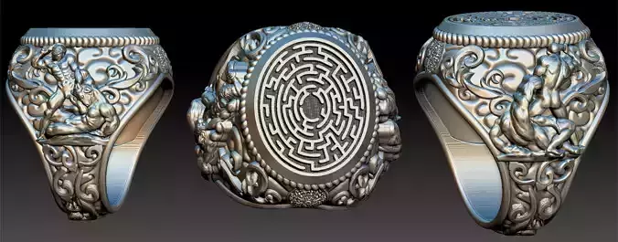 Theseus and Minotaur Greek Mythology Ring - Teseu e Minotauro