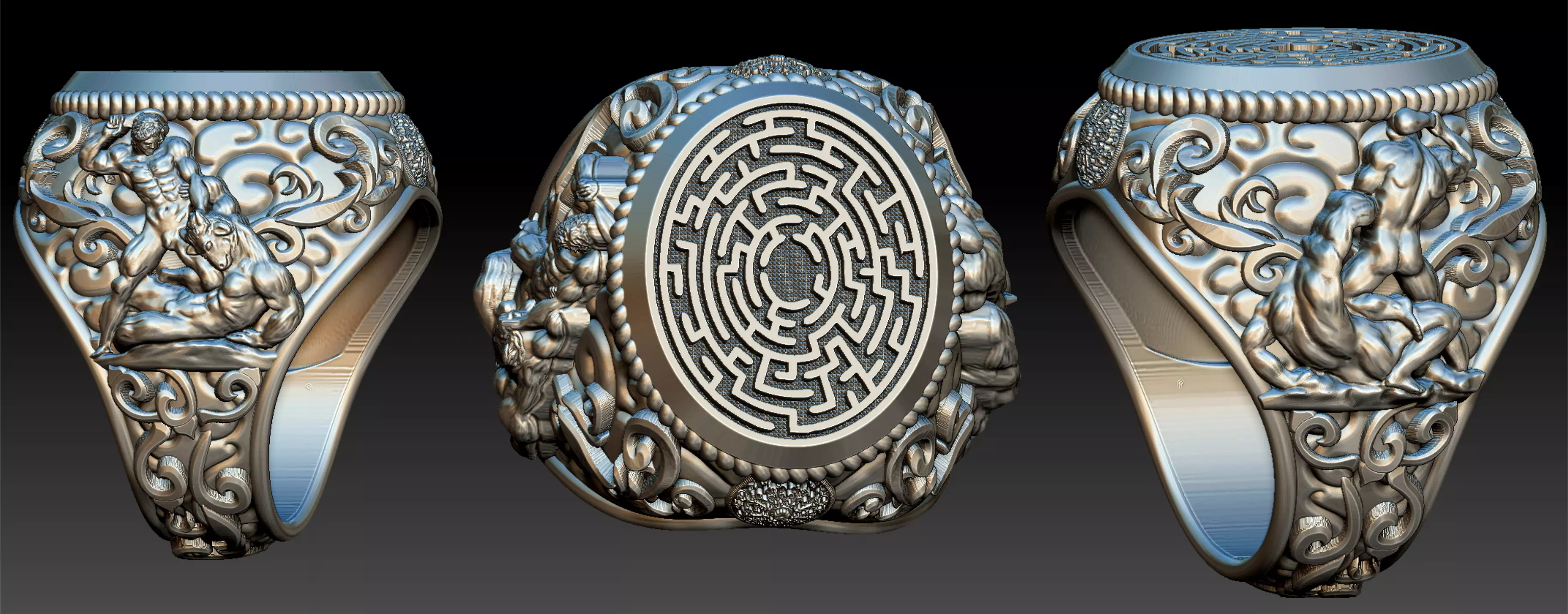 Theseus and Minotaur Greek Mythology Ring - Teseu e Minotauro 3D print model_0