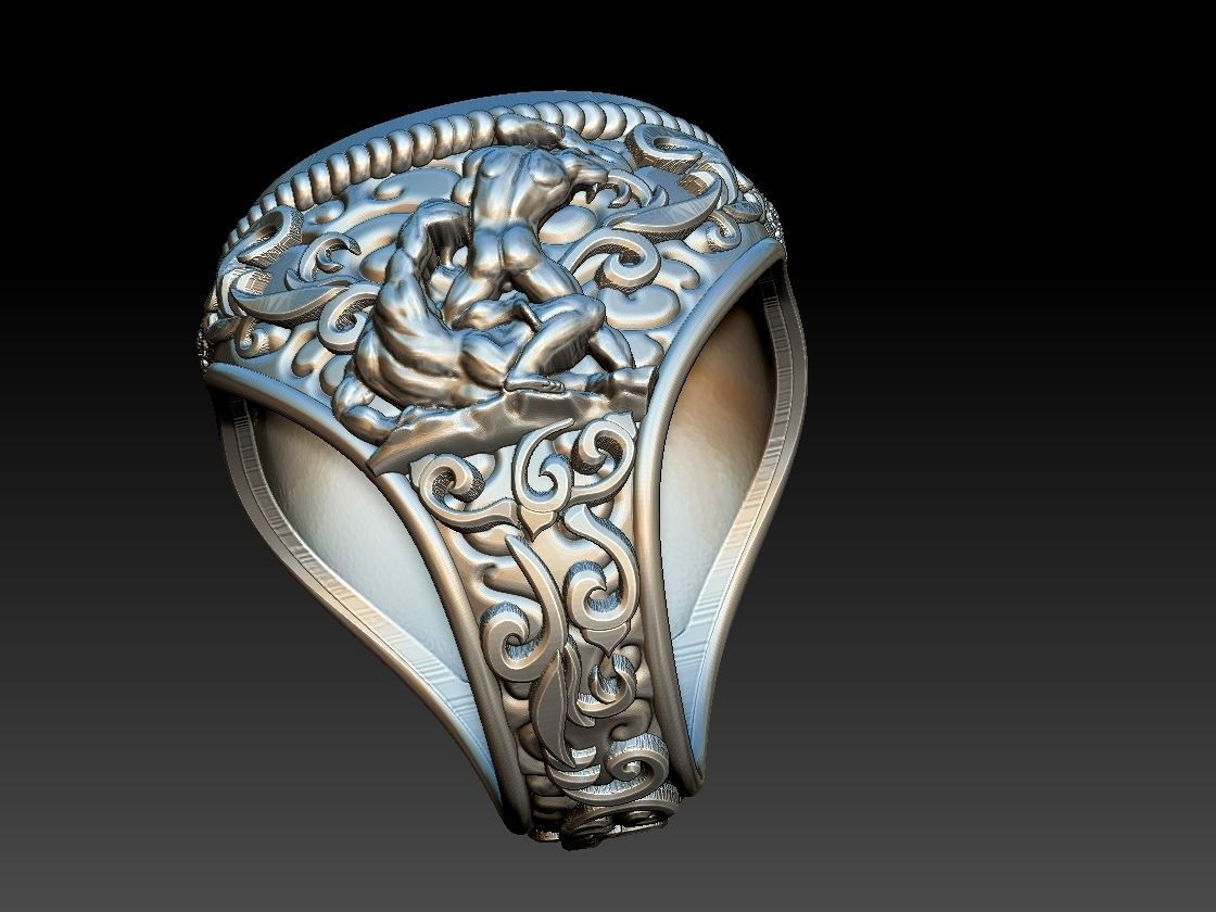 Theseus and Minotaur Greek Mythology Ring - Teseu e Minotauro 3D print model_21