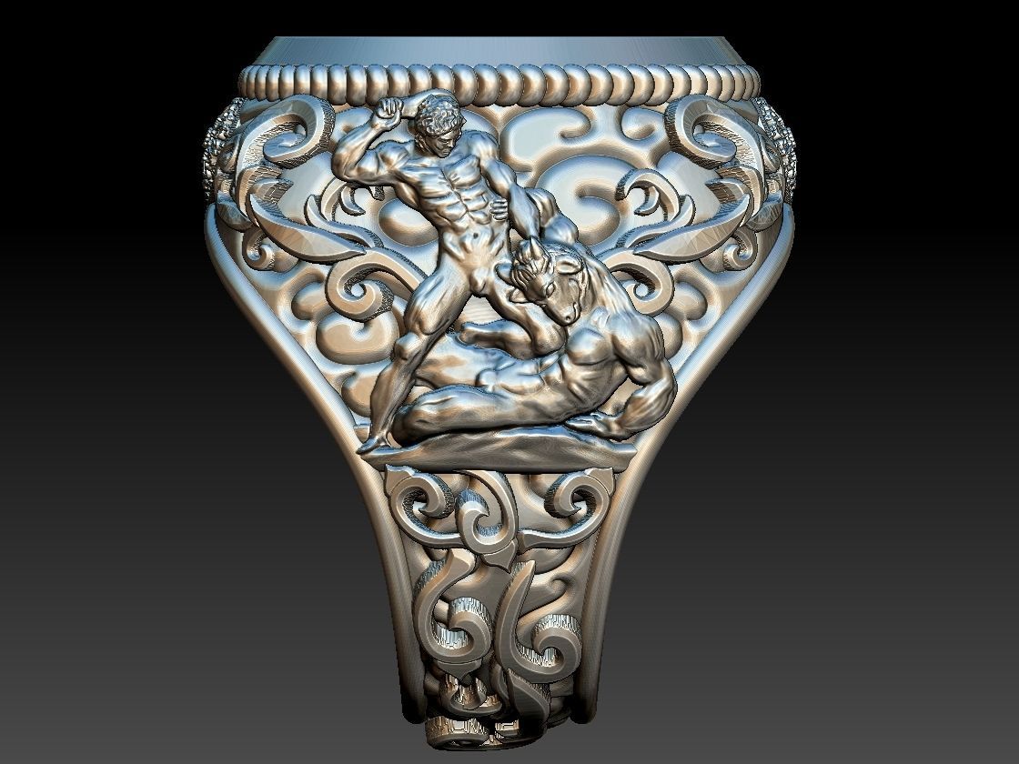 Theseus and Minotaur Greek Mythology Ring - Teseu e Minotauro 3D print model_13