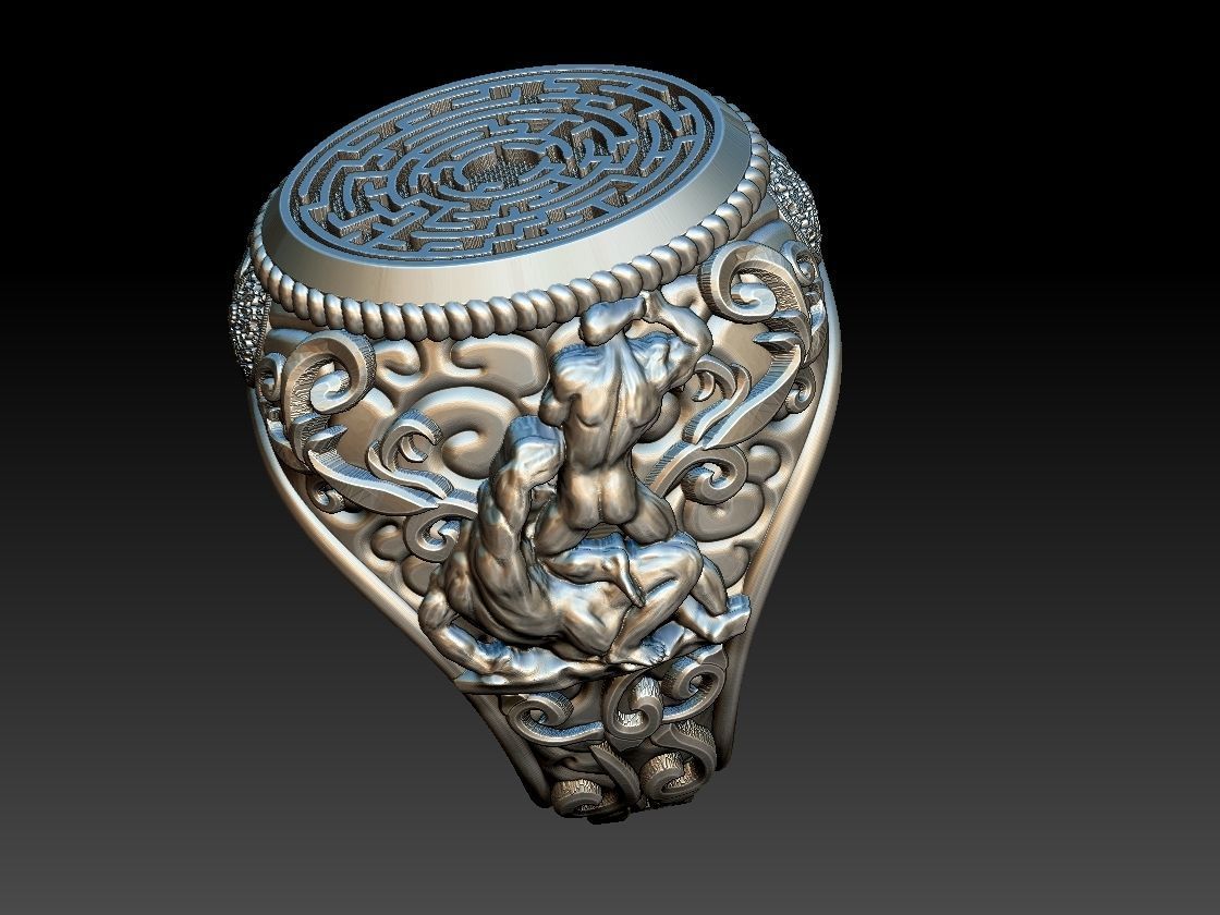 Theseus and Minotaur Greek Mythology Ring - Teseu e Minotauro 3D print model_20