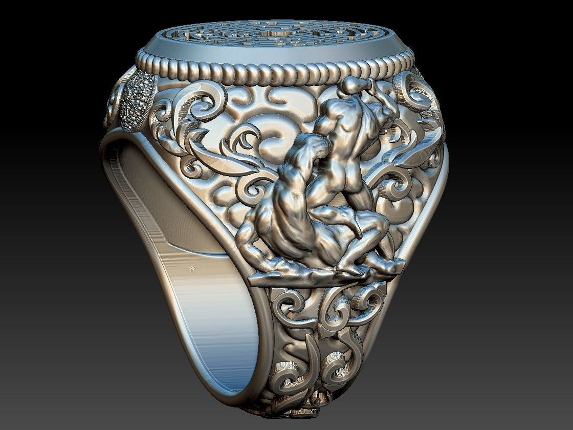 Theseus and Minotaur Greek Mythology Ring - Teseu e Minotauro 3D print model_3