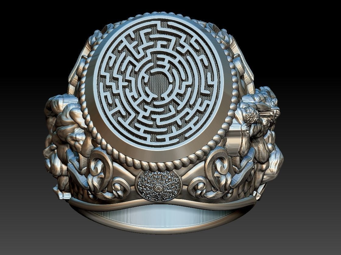 Theseus and Minotaur Greek Mythology Ring - Teseu e Minotauro 3D print model_7