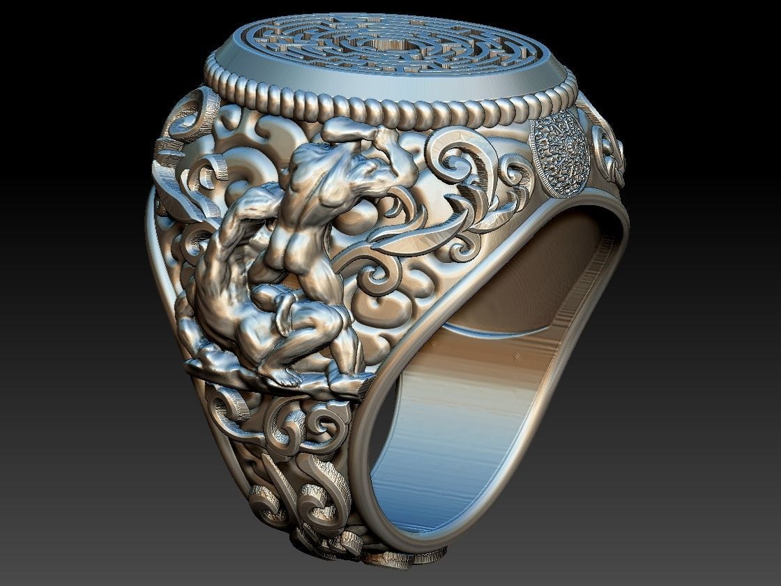 Theseus and Minotaur Greek Mythology Ring - Teseu e Minotauro 3D print model_4