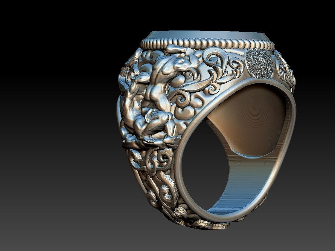 Theseus and Minotaur Greek Mythology Ring - Teseu e Minotauro 3D print model_22