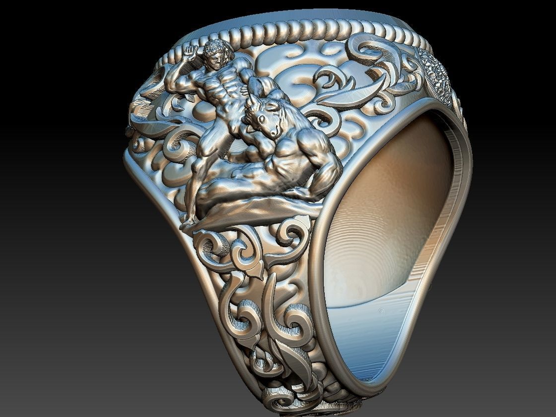 Theseus and Minotaur Greek Mythology Ring - Teseu e Minotauro 3D print model_15