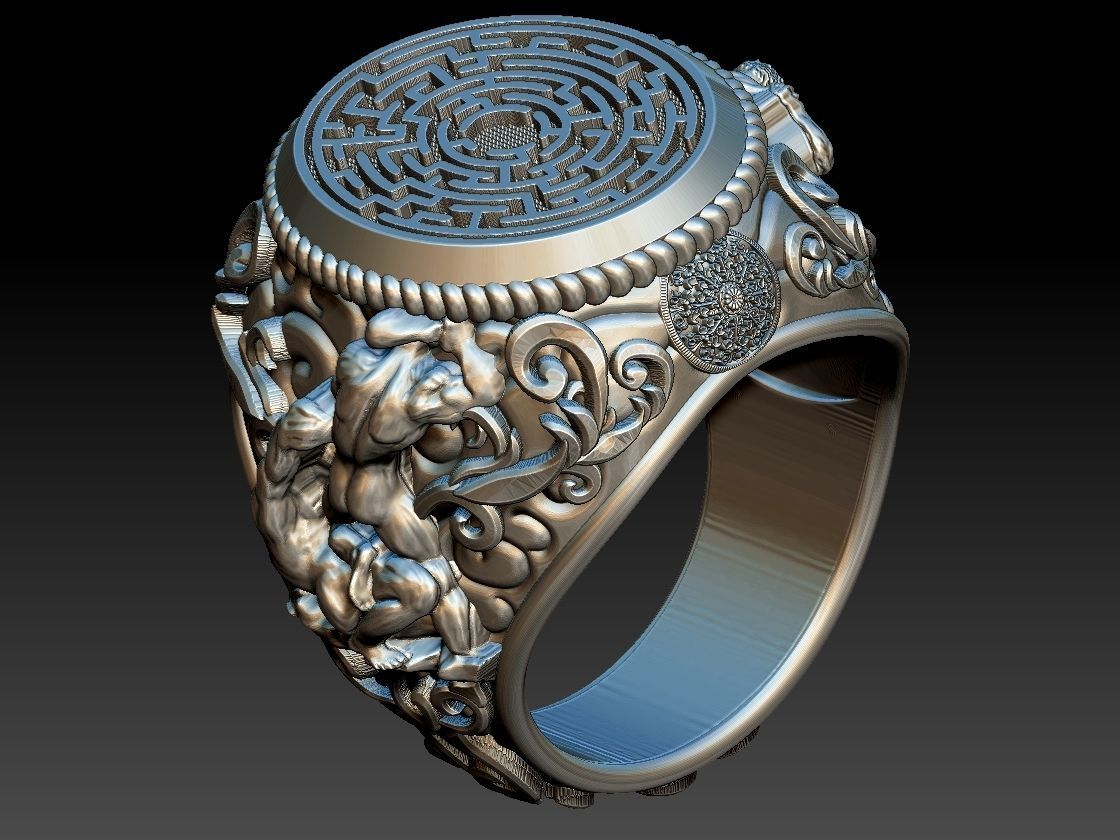 Theseus and Minotaur Greek Mythology Ring - Teseu e Minotauro 3D print model_24