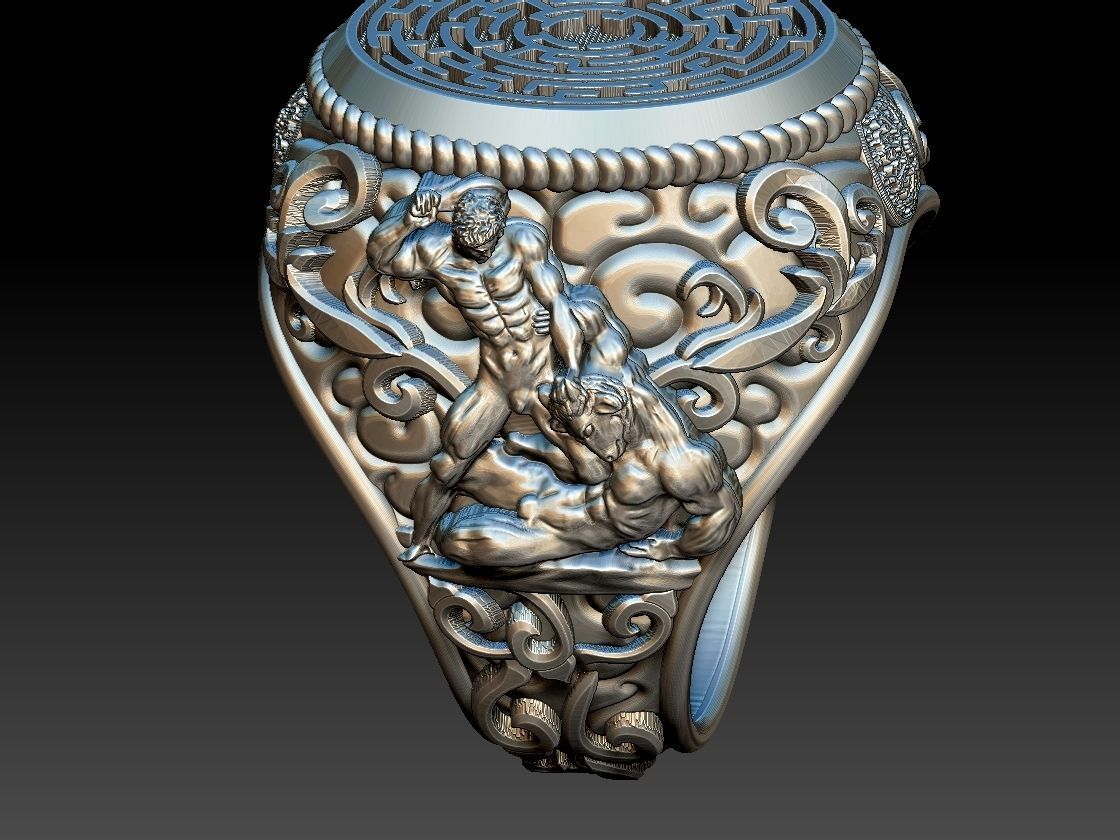 Theseus and Minotaur Greek Mythology Ring - Teseu e Minotauro 3D print model_14