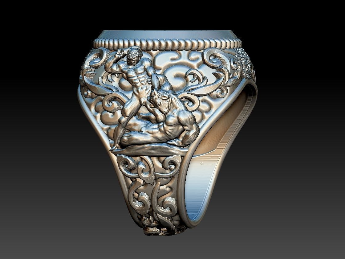 Theseus and Minotaur Greek Mythology Ring - Teseu e Minotauro 3D print model_1