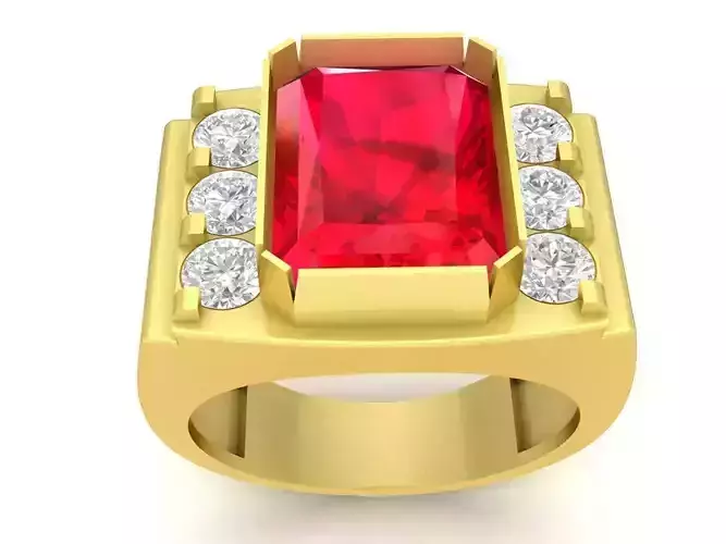 Bold Rectangular Gemstone Men Ring with Side Diamonds 3404