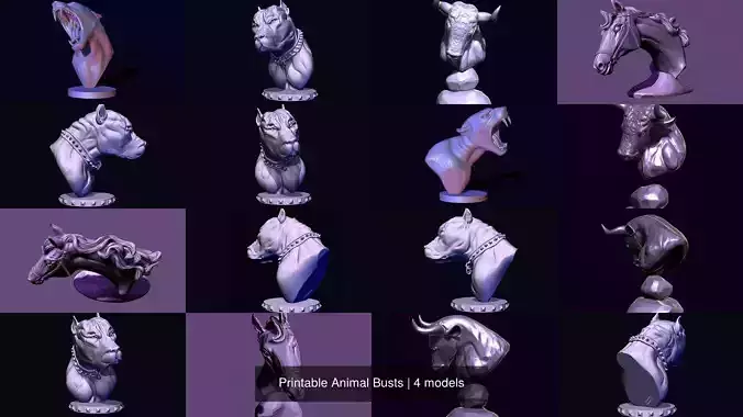 Printable Animal Busts 3D Model Collection