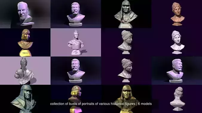 collection of busts of portraits of various historical figures 