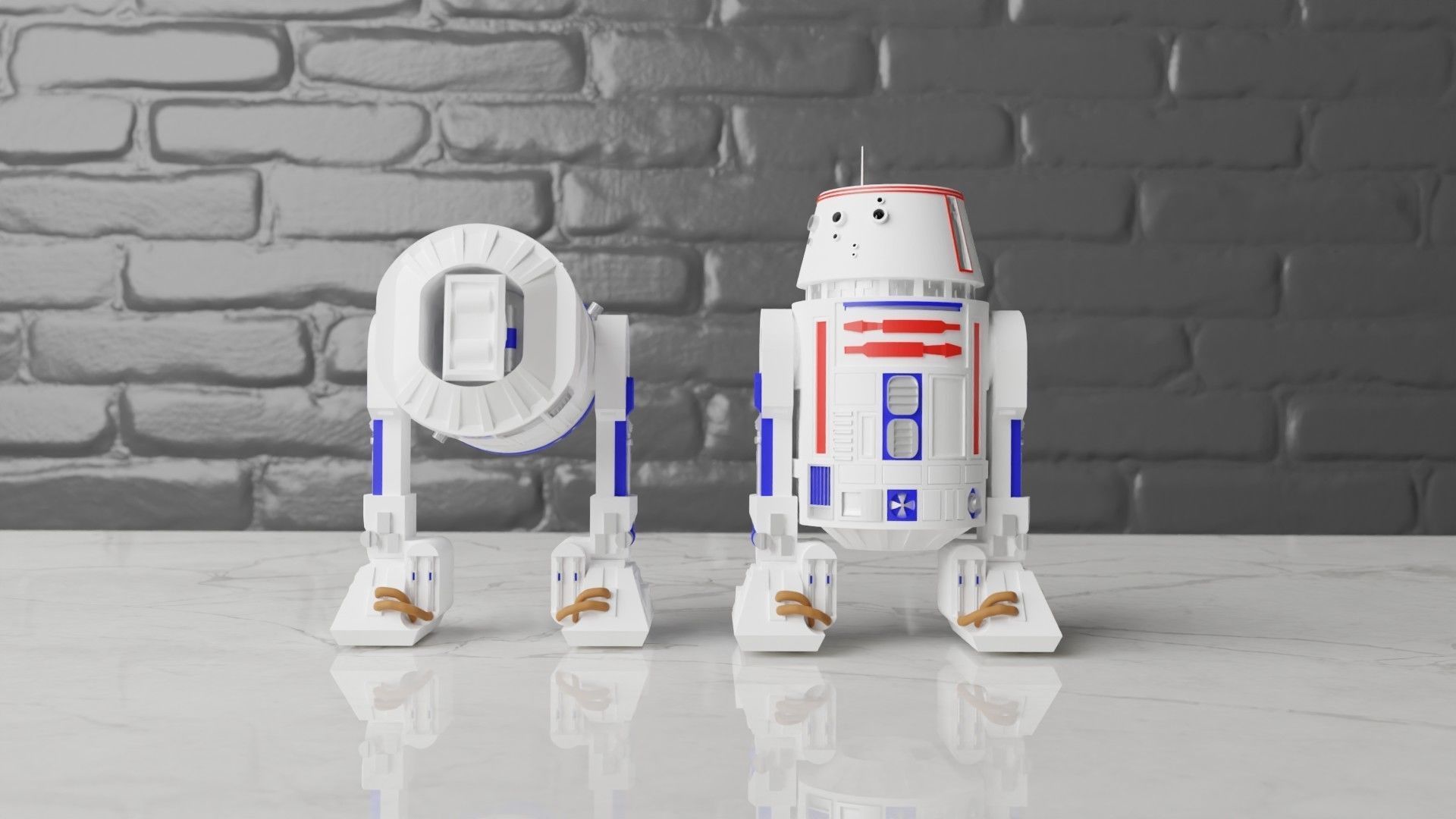 Star Wars Fully Articulated R2-D2 and R5-D4 3D print model_3