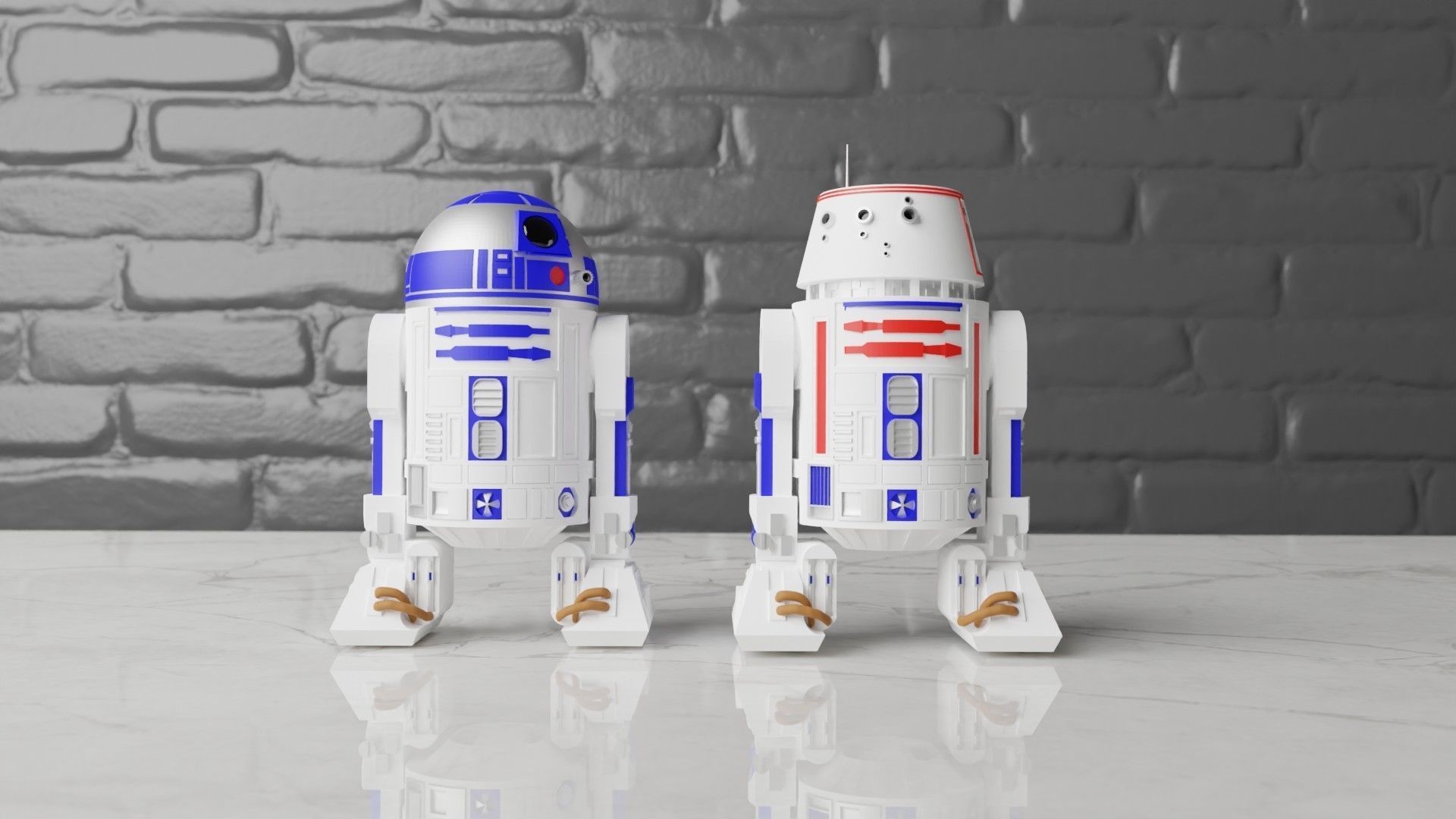 Star Wars Fully Articulated R2-D2 and R5-D4 3D print model_1