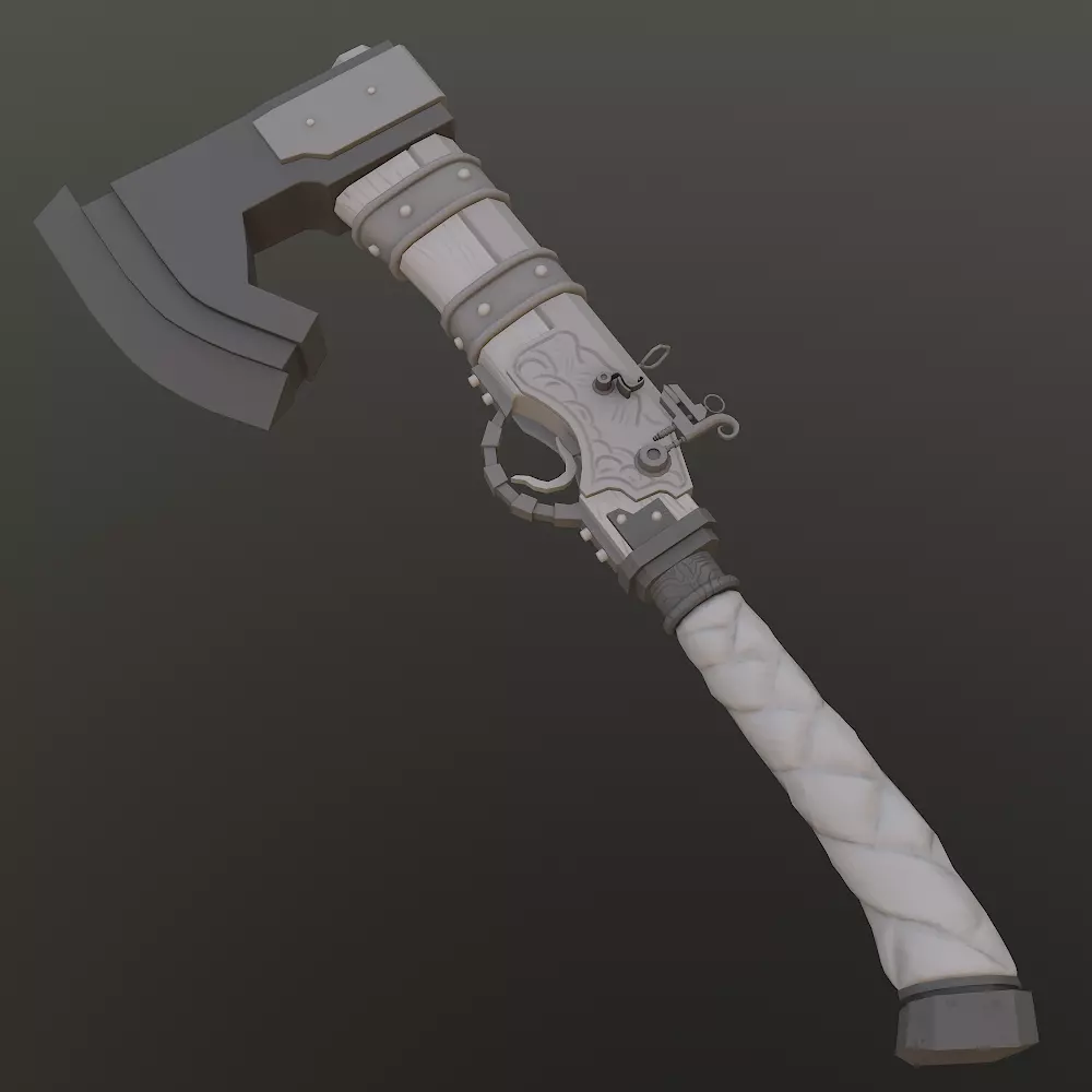 AXE GUN Low-poly 3D model_0