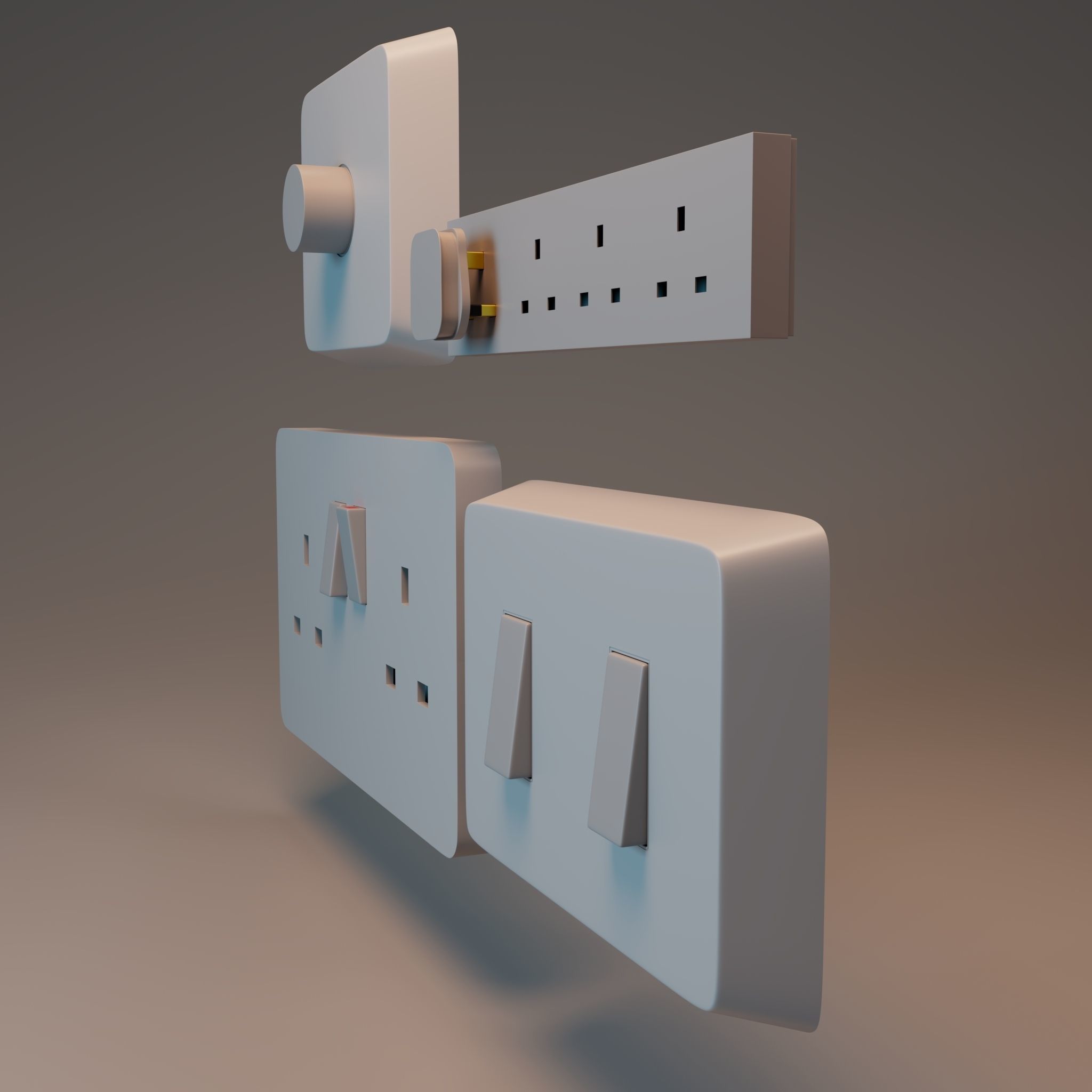 United Kingdom socket and switch 3D model_1