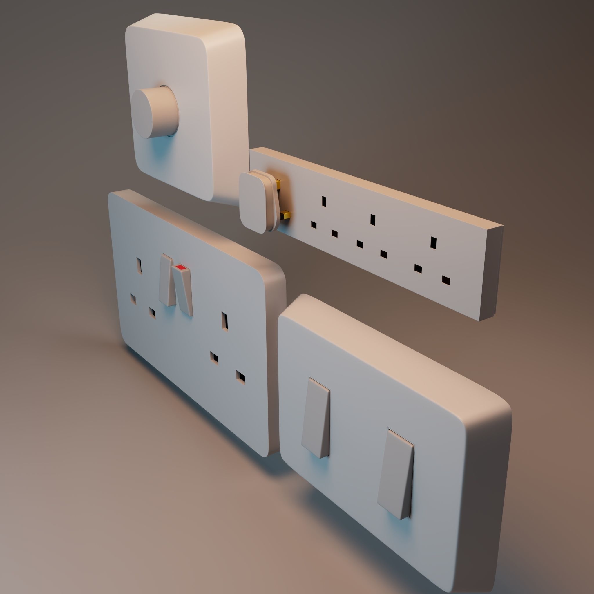 United Kingdom socket and switch 3D model_2