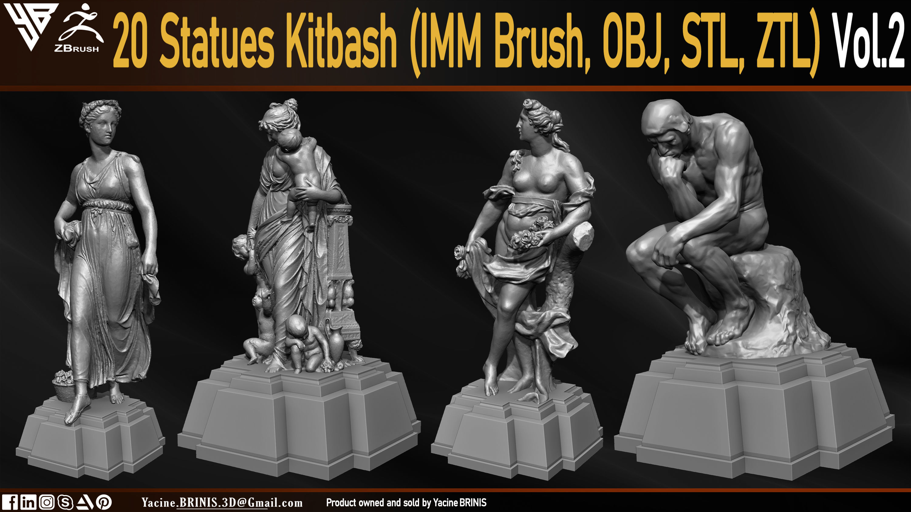 20 Statues Kitbash Vol 02 Low-poly 3D model_1
