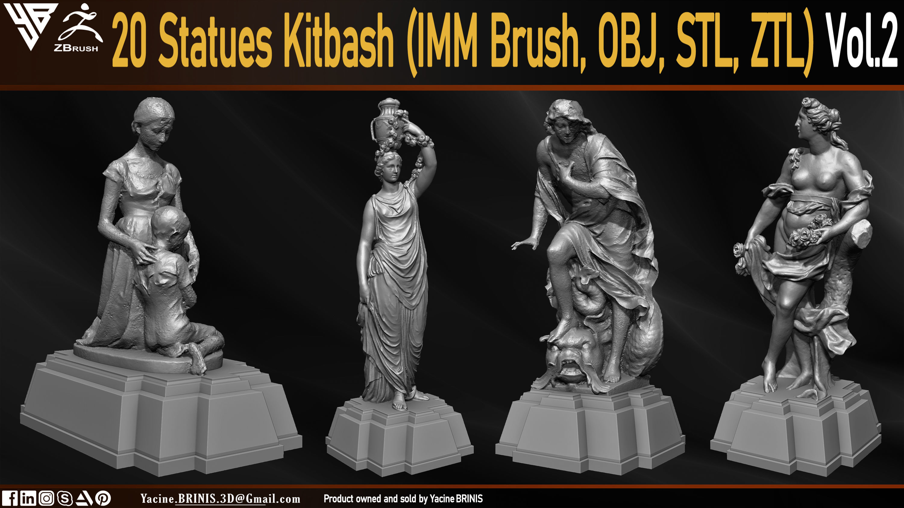 20 Statues Kitbash Vol 02 Low-poly 3D model_3