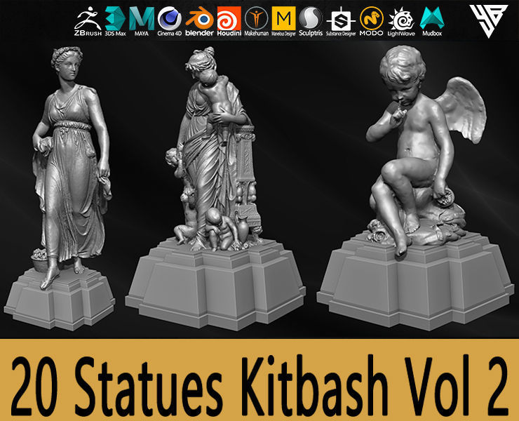 20 Statues Kitbash Vol 02 Low-poly 3D model_4