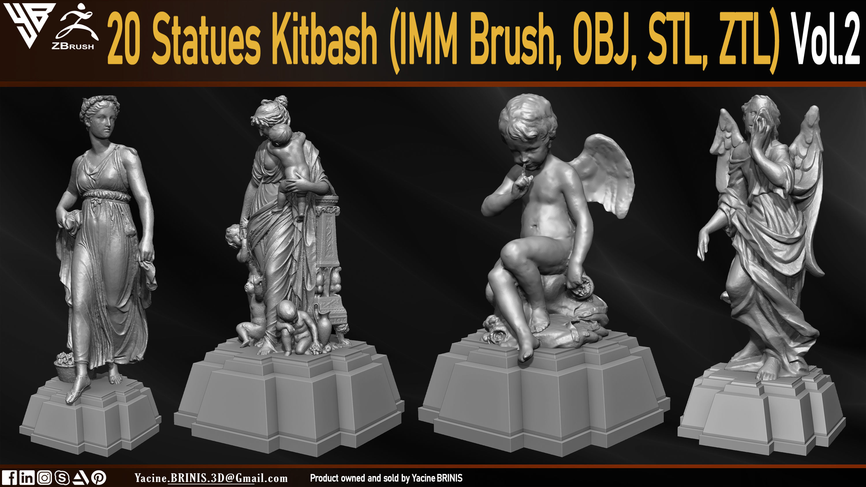 20 Statues Kitbash Vol 02 Low-poly 3D model_2