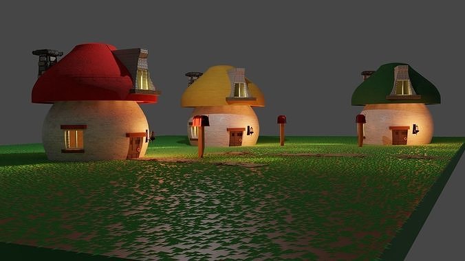 Smurfs houses Low-poly 3D model