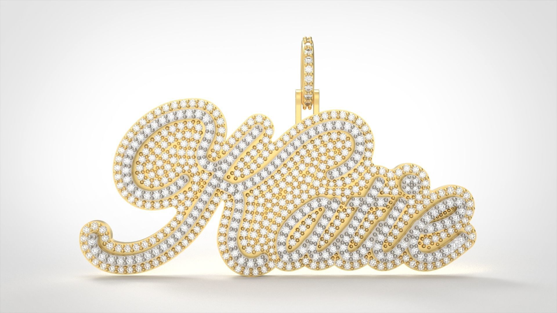 Model 724 Katie Name Plate Diamond Pendant 3D print model_7