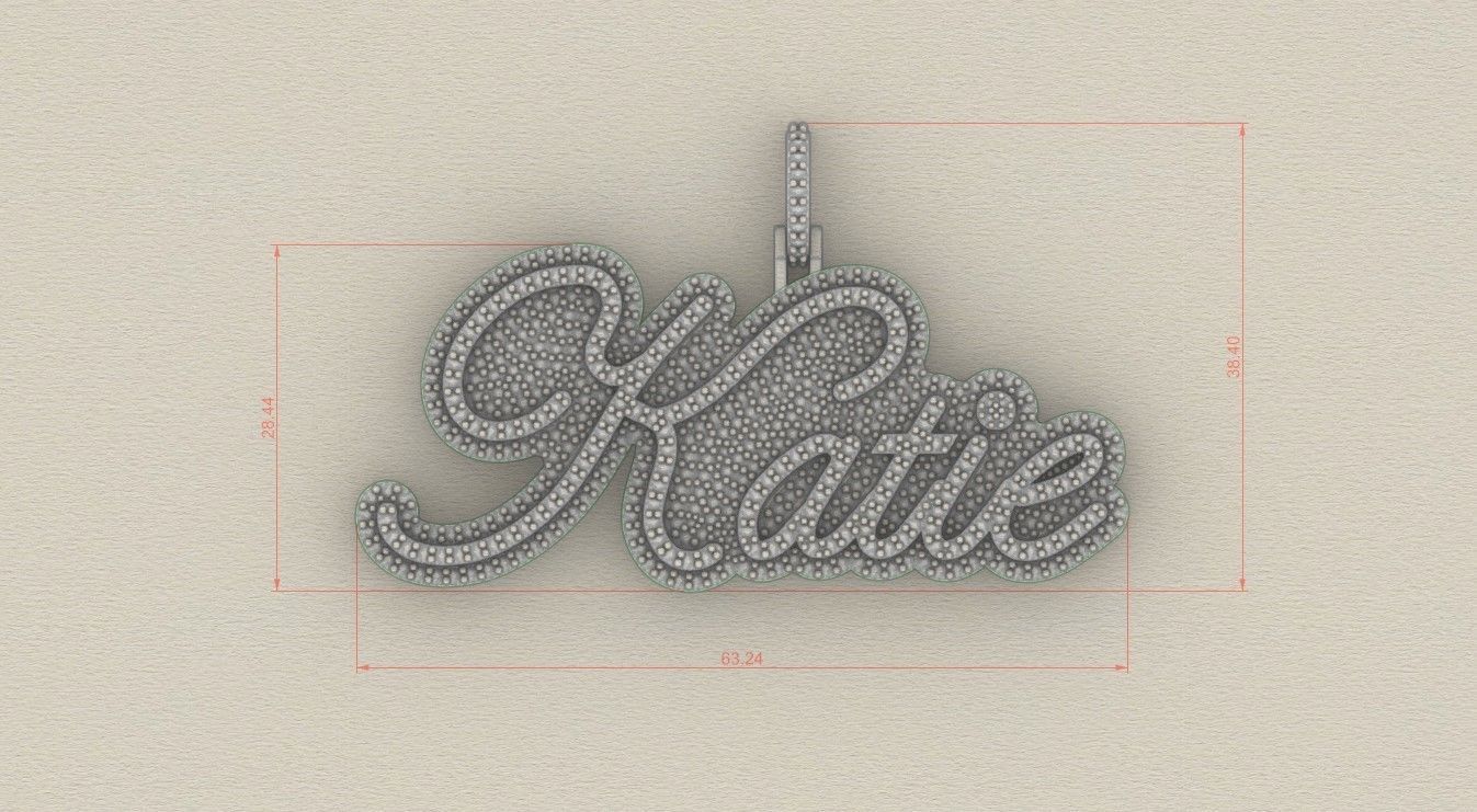 Model 724 Katie Name Plate Diamond Pendant 3D print model_12