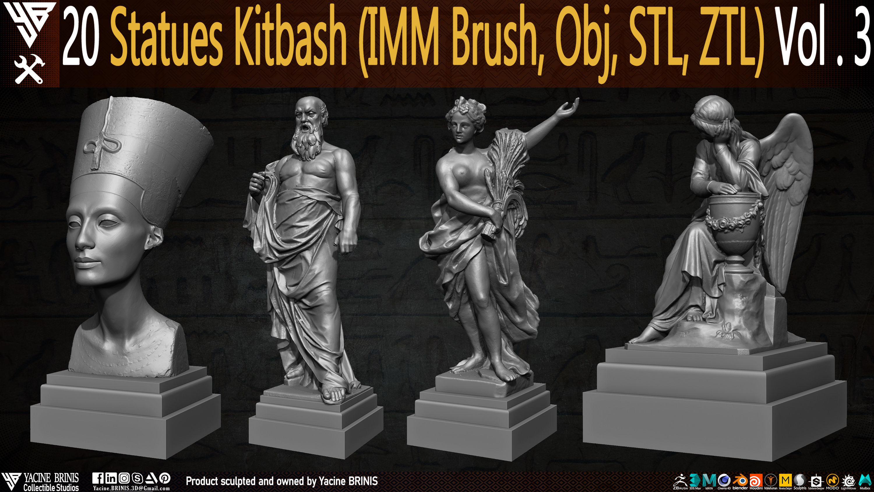 20 Statues Kitbash Vol 03 Low-poly 3D model_3
