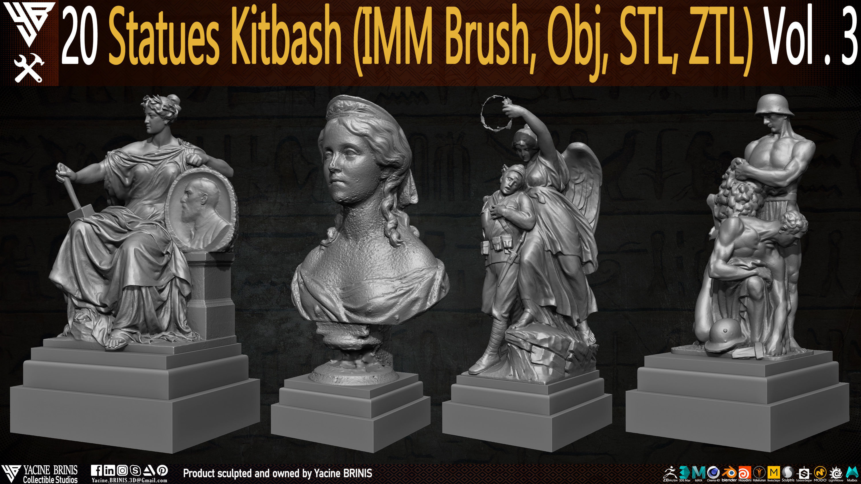 20 Statues Kitbash Vol 03 Low-poly 3D model_5