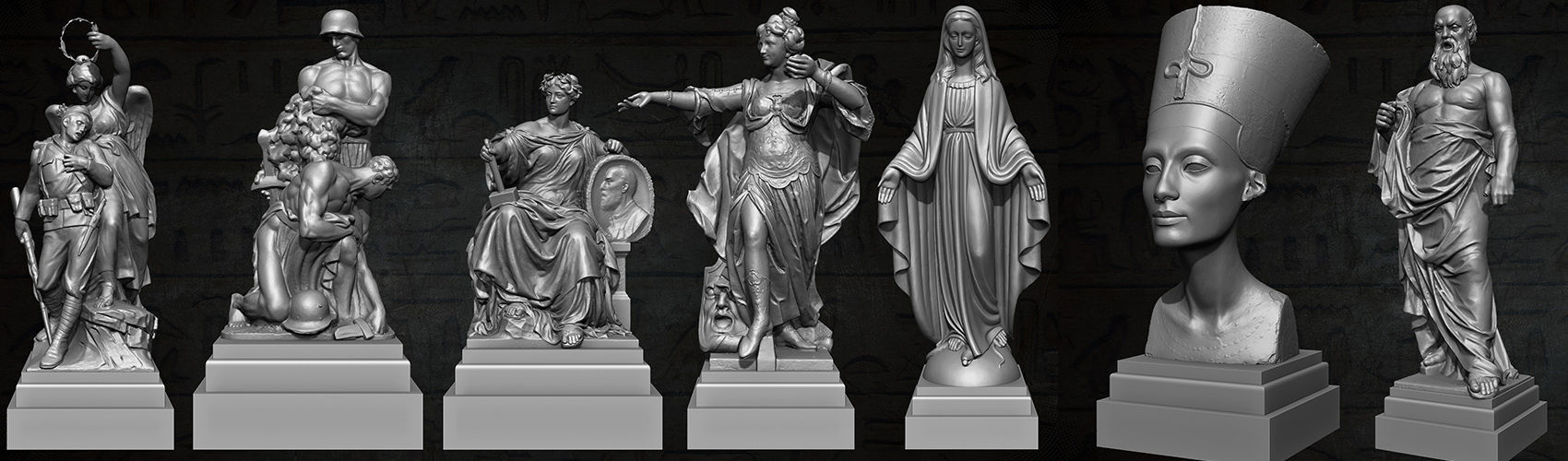 20 Statues Kitbash Vol 03 Low-poly 3D model_9
