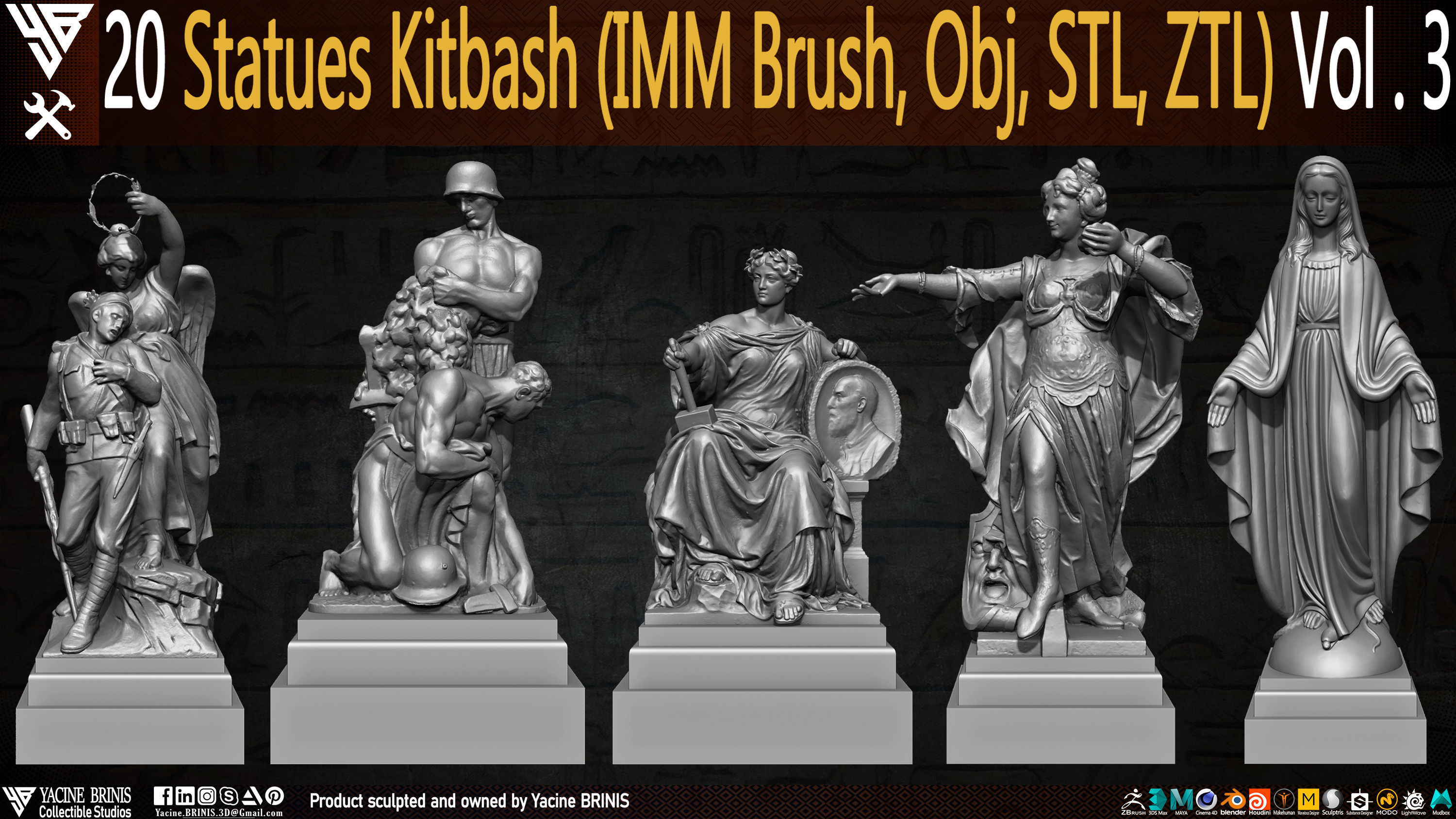 20 Statues Kitbash Vol 03 Low-poly 3D model_2