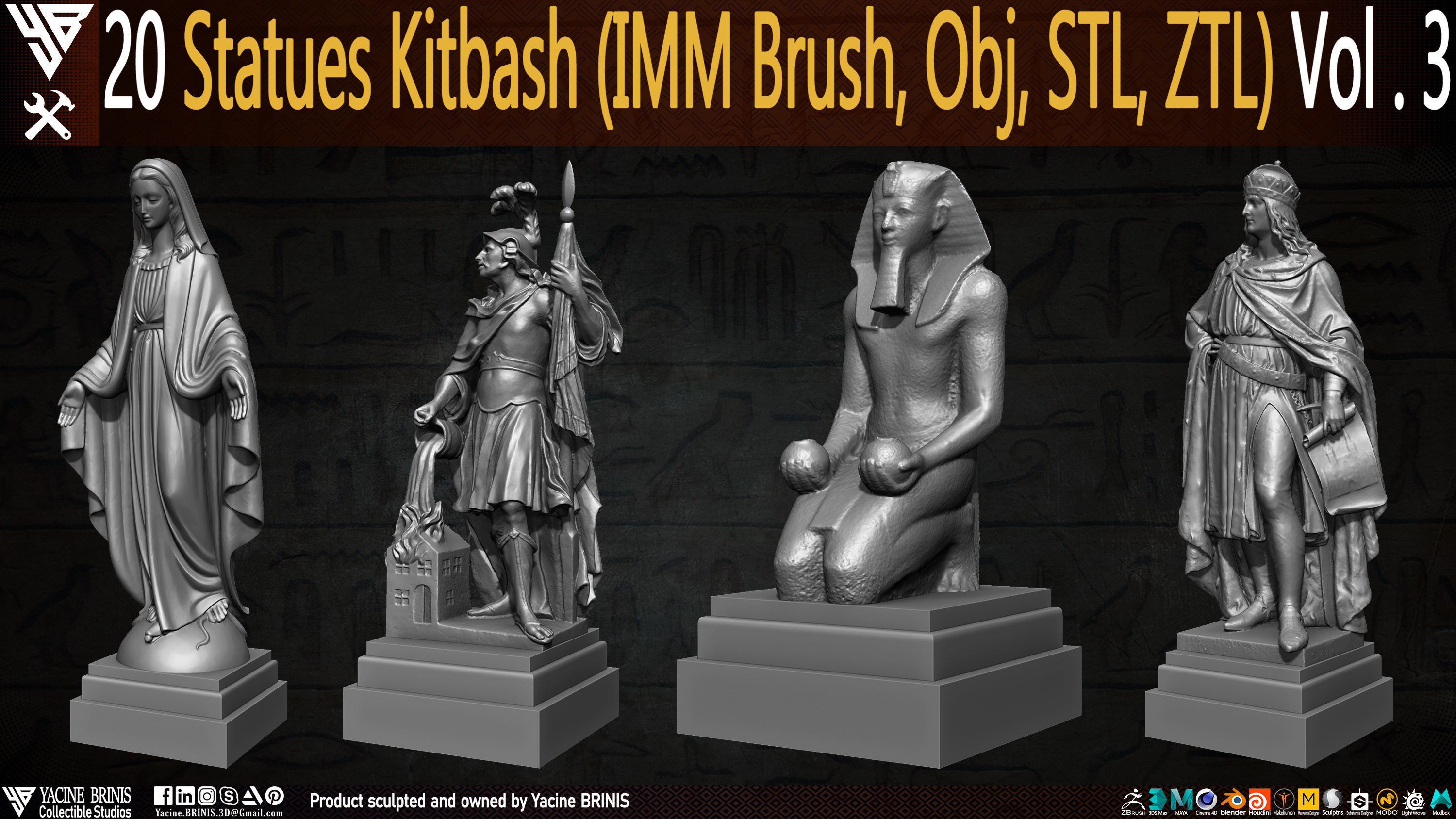 20 Statues Kitbash Vol 03 Low-poly 3D model_4