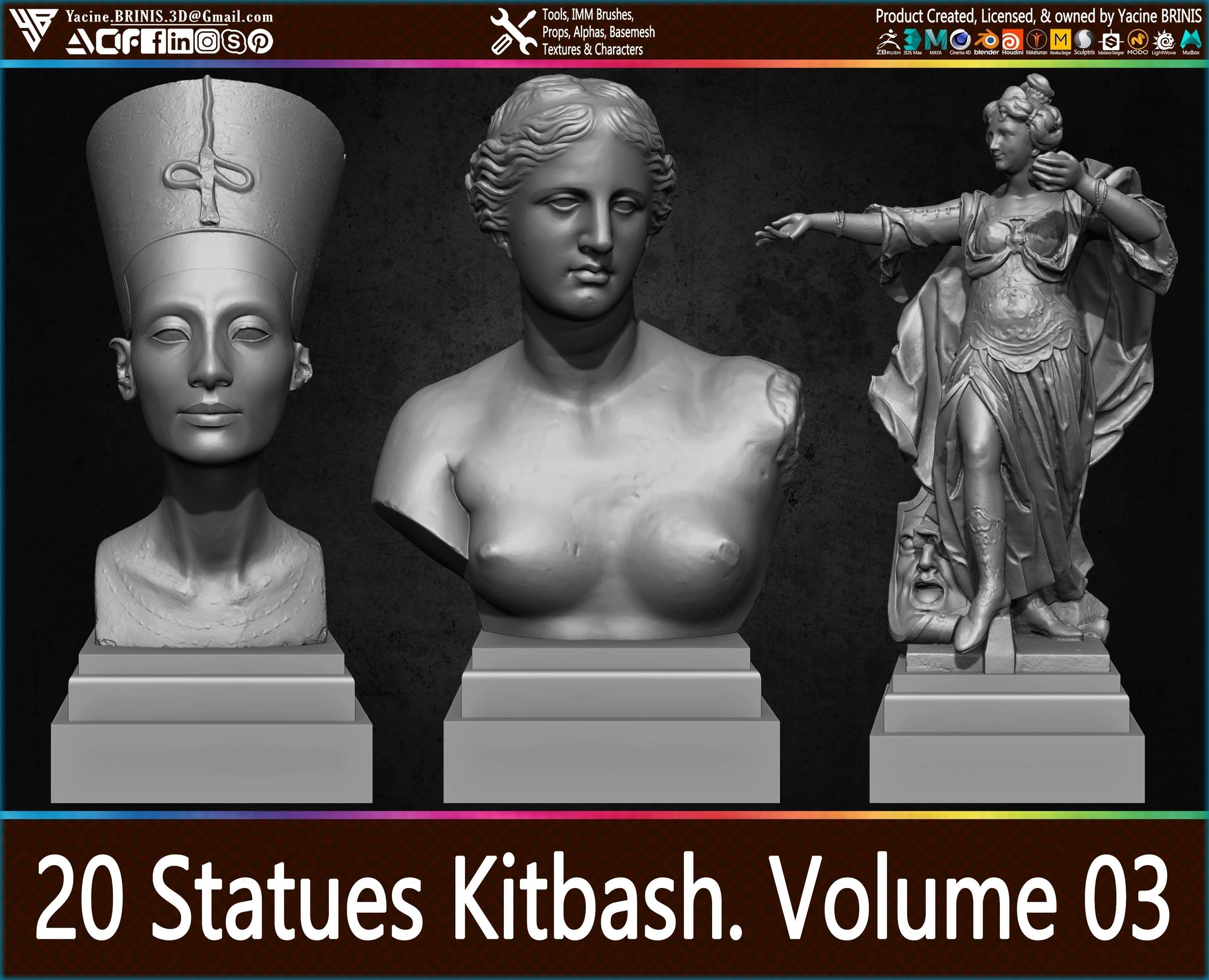 20 Statues Kitbash Vol 03 Low-poly 3D model_1