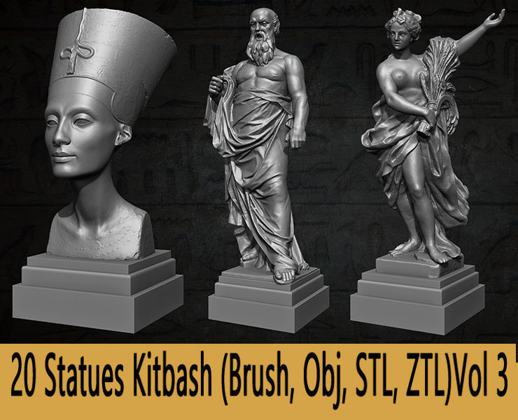 20 Statues Kitbash Vol 03 Low-poly 3D model_10