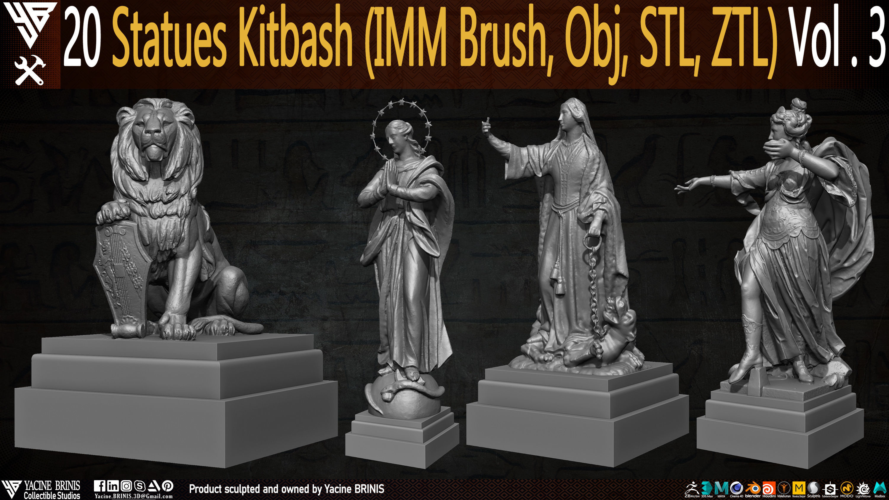 20 Statues Kitbash Vol 03 Low-poly 3D model_6
