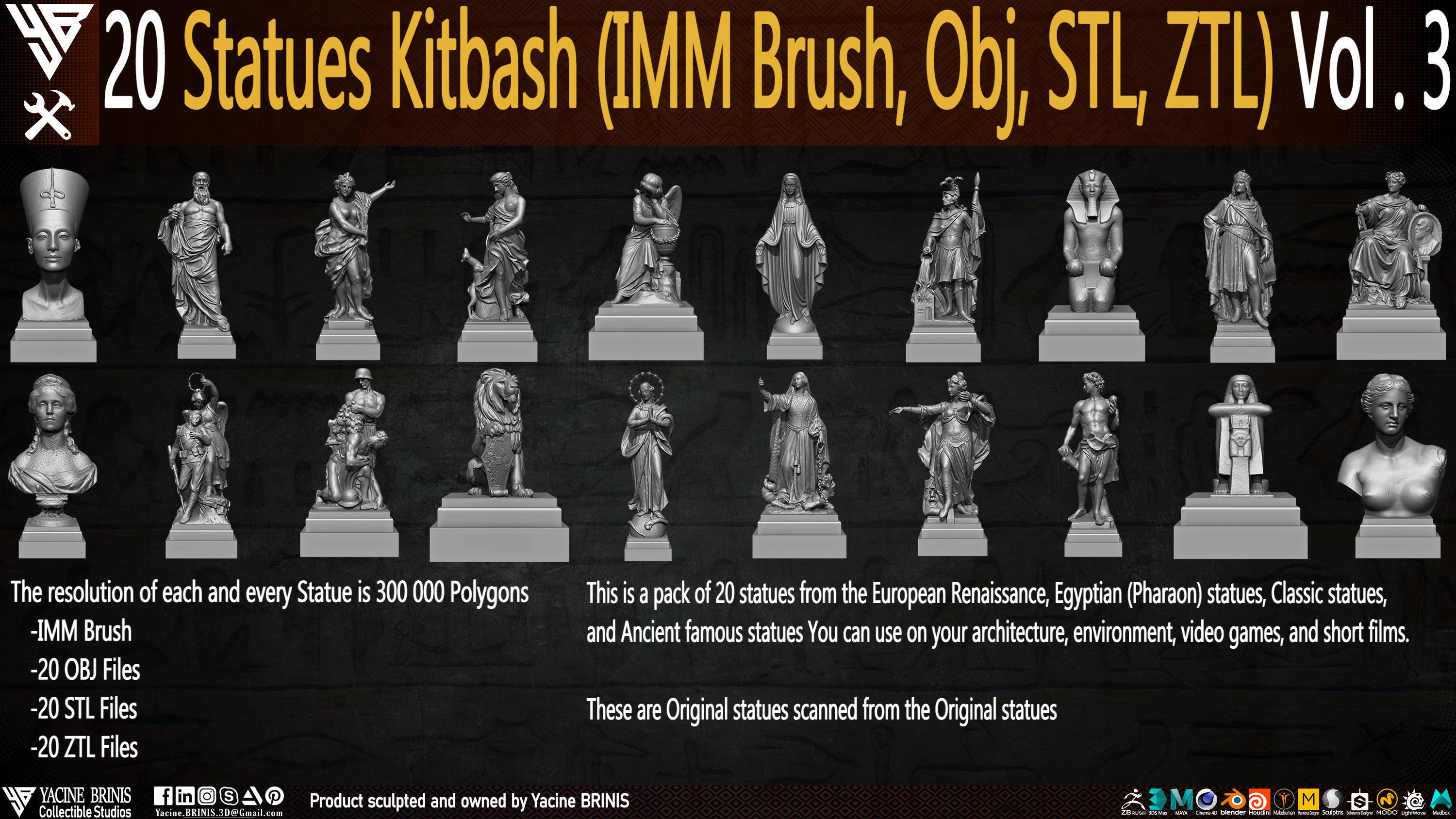 20 Statues Kitbash Vol 03 Low-poly 3D model_8